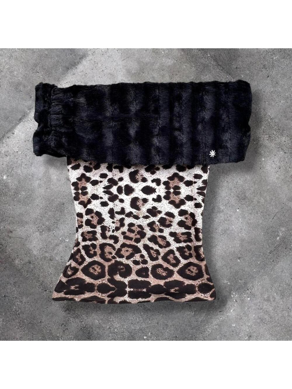 Leopard print and faux fur off the shoulder top, size small